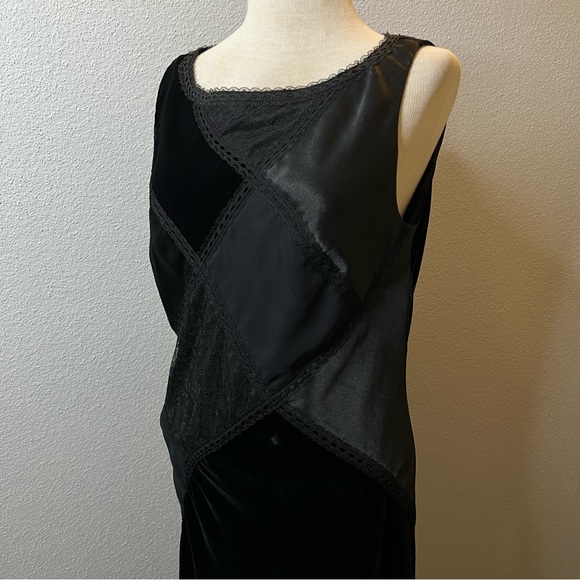 ABS Allen Schwartz Vintage Black satin velvet Dress size 12 - Picture 2 of 9
